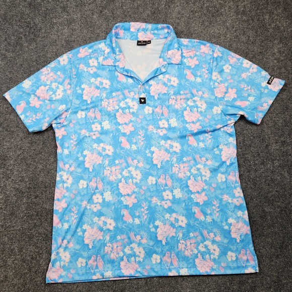 Bad Birdie Other - Bad Birdie Polo Shirt Mens 2XL Blue Pink Floral Bird Print Golf Performance